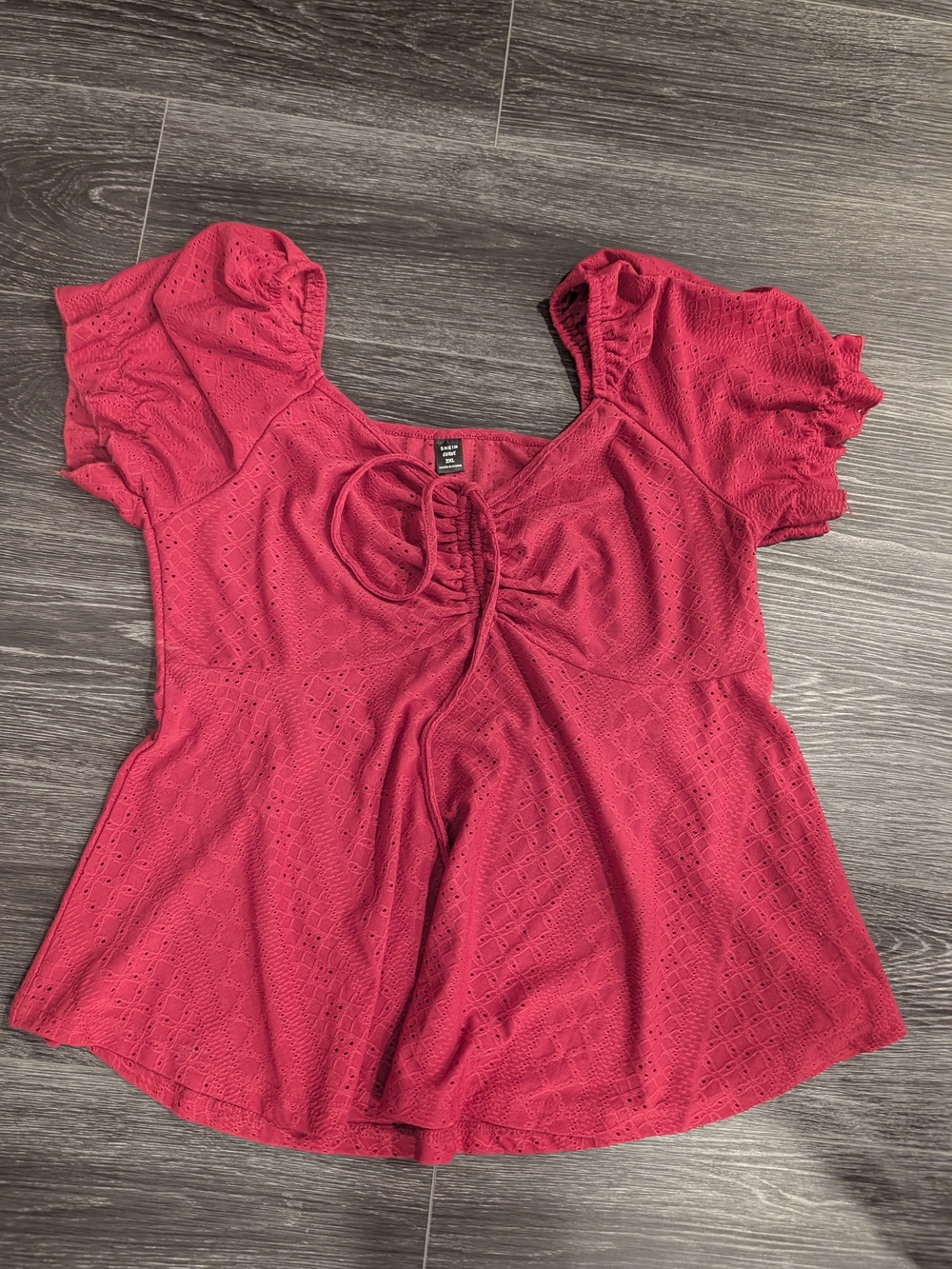 Women's Dark Pink Eyelet Tie-Front Top